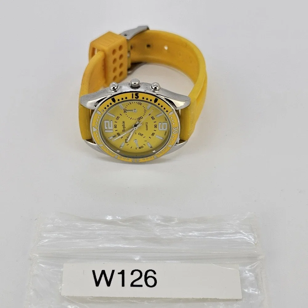Sophie Women's Analog Watch 35MM Yellow Dial Yellow Plastic Bands NEW Battery
